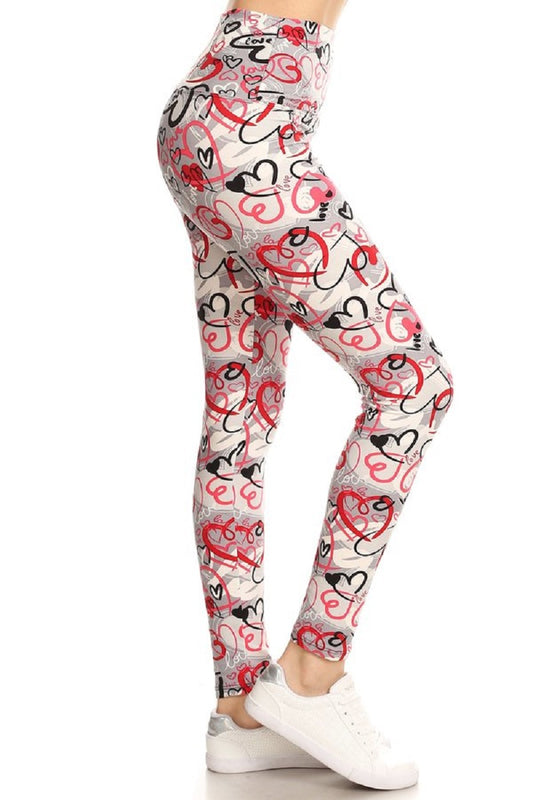Hearts Printed Knit Legging with High Waist