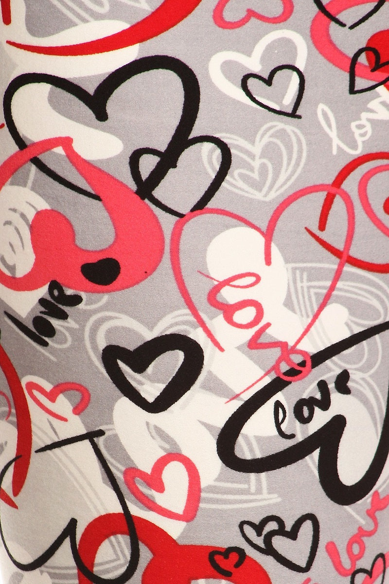 Hearts Printed Knit Legging with High Waist