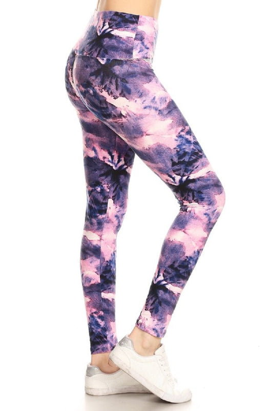 Tie Dye Printed Knit Legging with High Waist