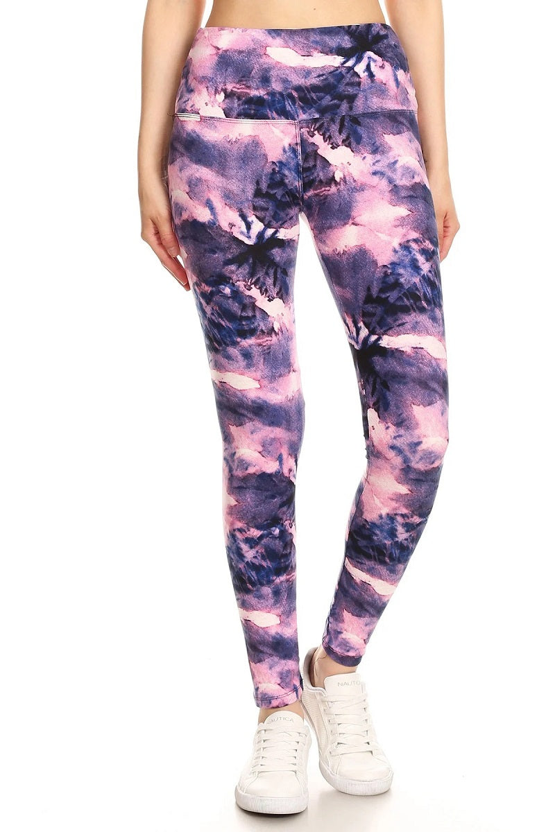 Tie Dye Printed Knit Legging with High Waist