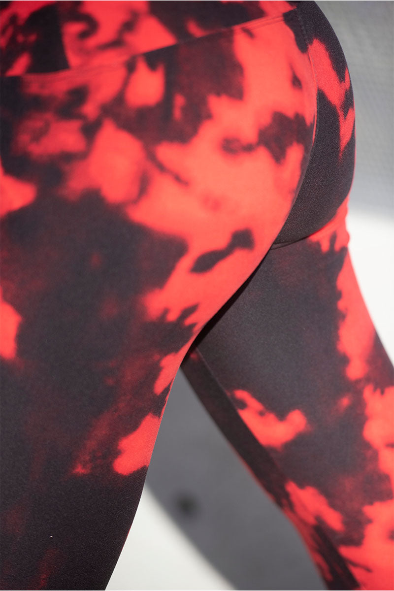 Black Red Tie Dye – Print High Waisted Leggings
