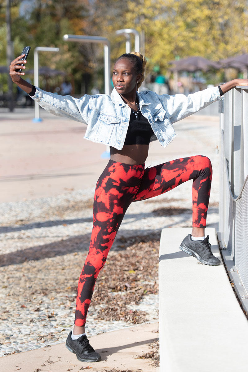 Black Red Tie Dye – Print High Waisted Leggings