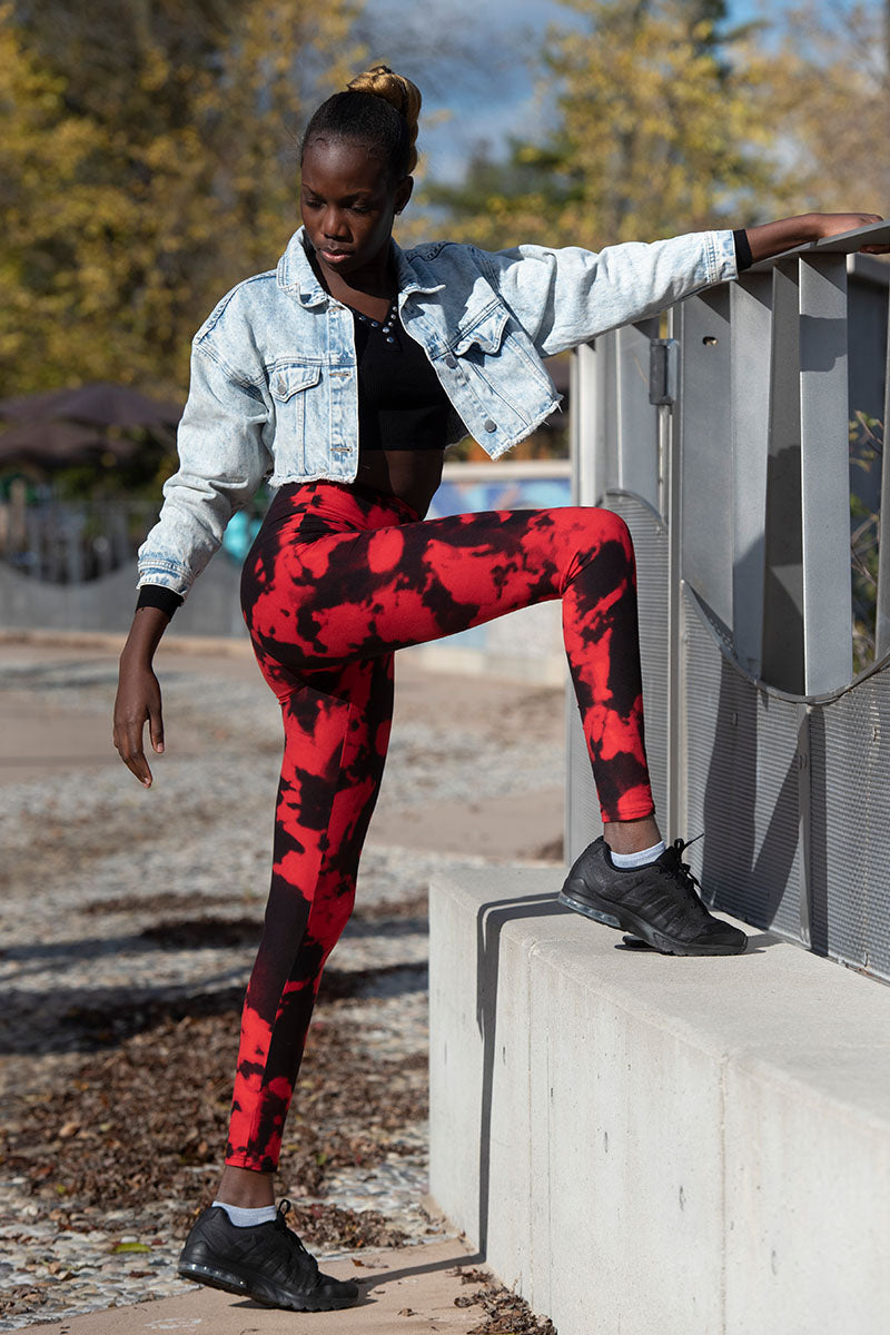 Black Red Tie Dye – Print High Waisted Leggings