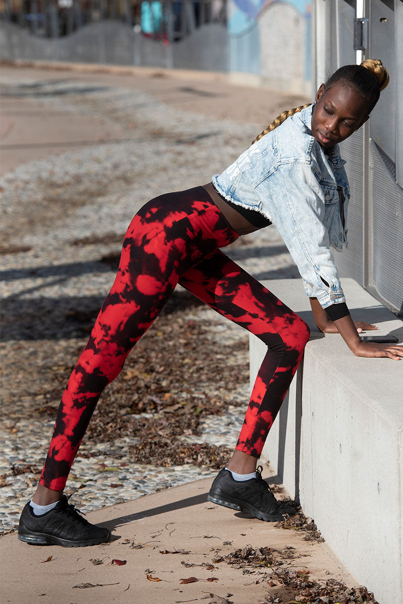 Black Red Tie Dye – Print High Waisted Leggings