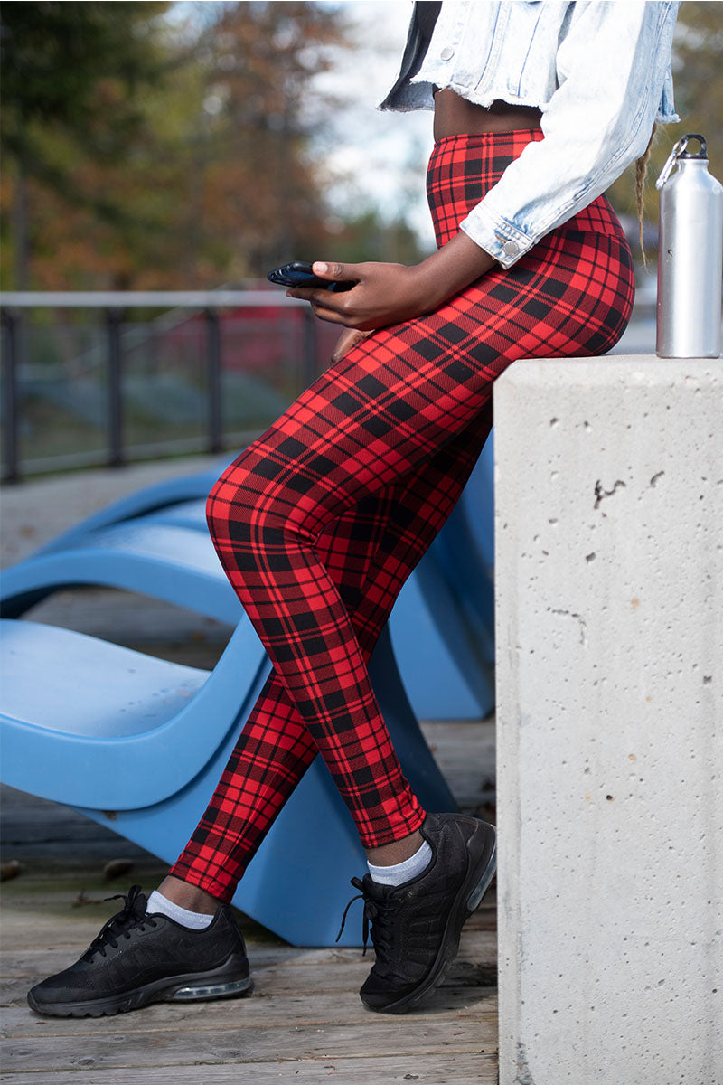 Red Plaid – Print High Waisted Leggings