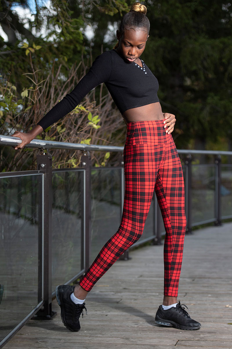 Red Plaid – Print High Waisted Leggings