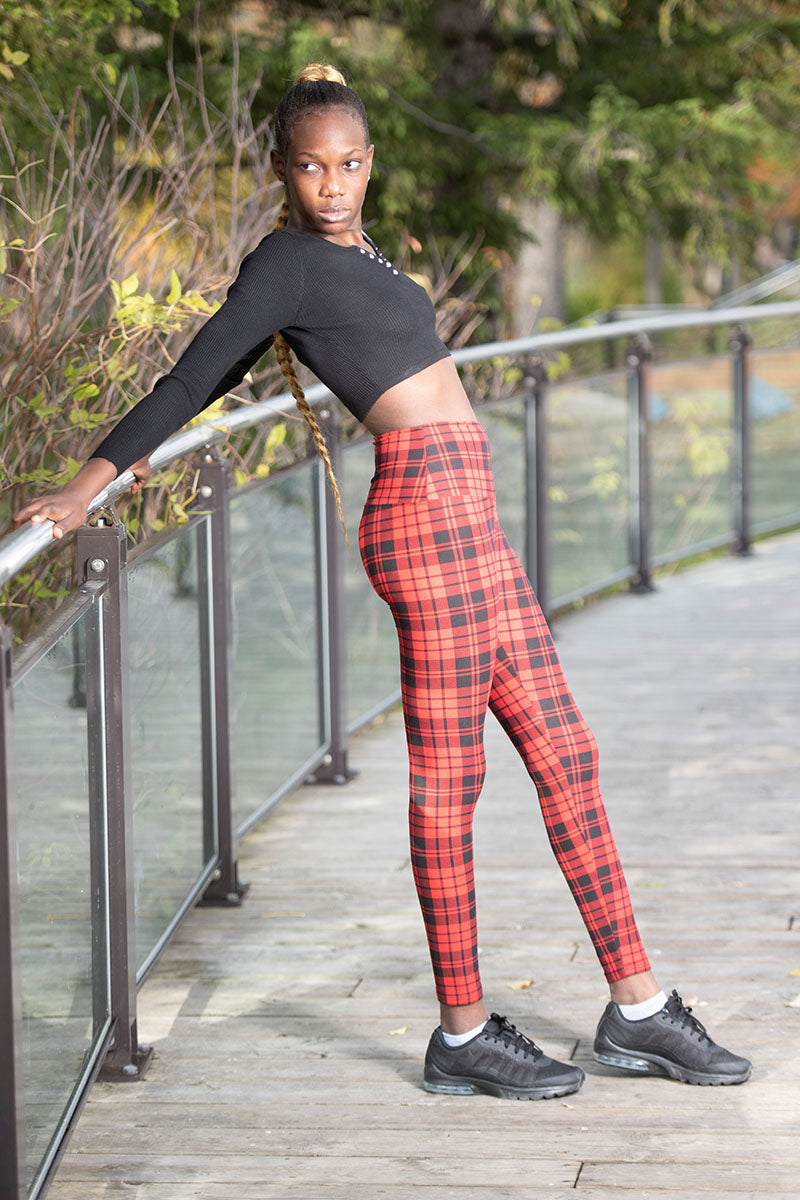 Red Plaid – Print High Waisted Leggings
