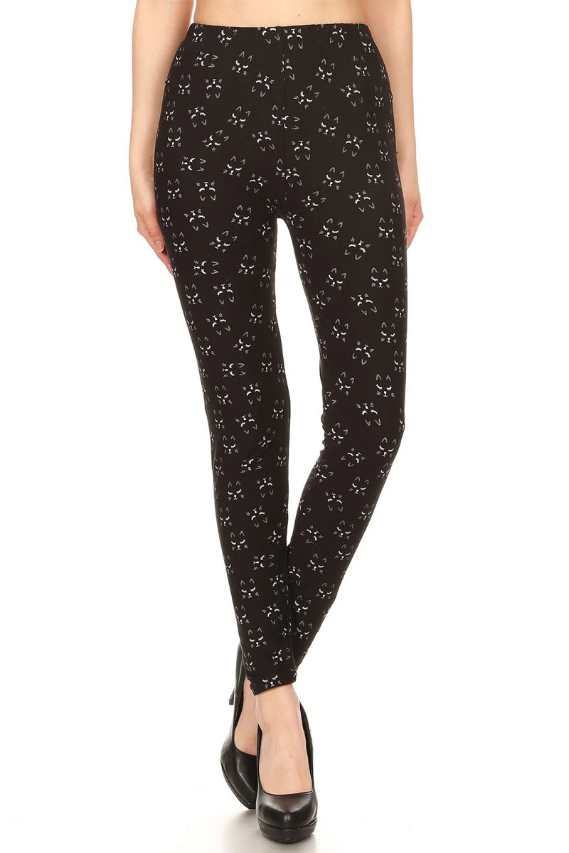 Cat Print High Waisted Leggings for Women