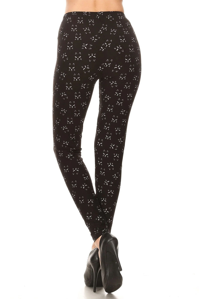 Cat Print High Waisted Leggings for Women