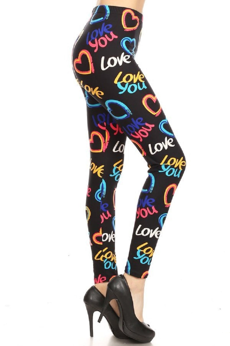 Love You and Heart Printed Knit Legging with an Elastic Waist