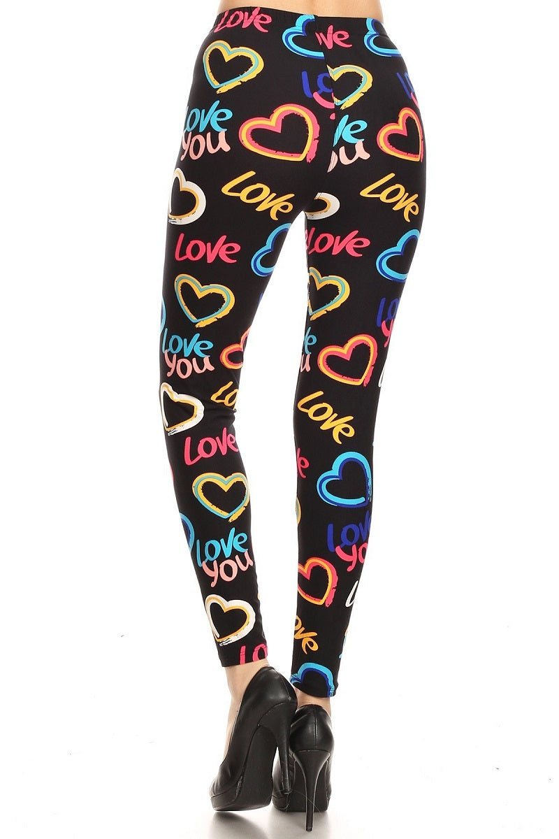 Love You and Heart Printed Knit Legging with an Elastic Waist