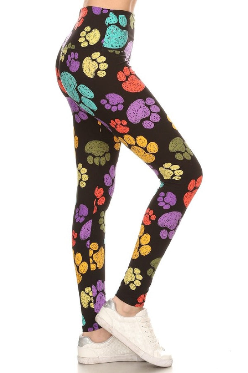 Paw Printed Knit Legging with High Waist