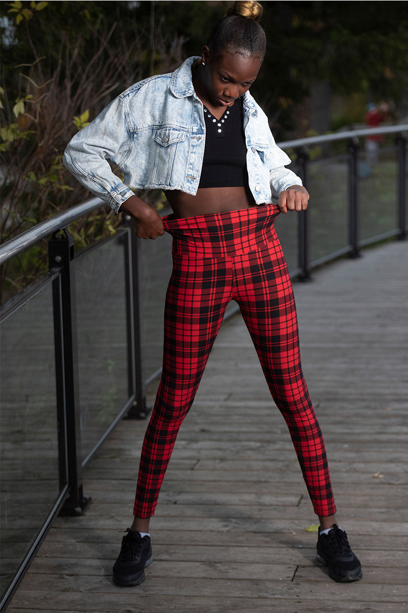 High waisted sale red plaid pants