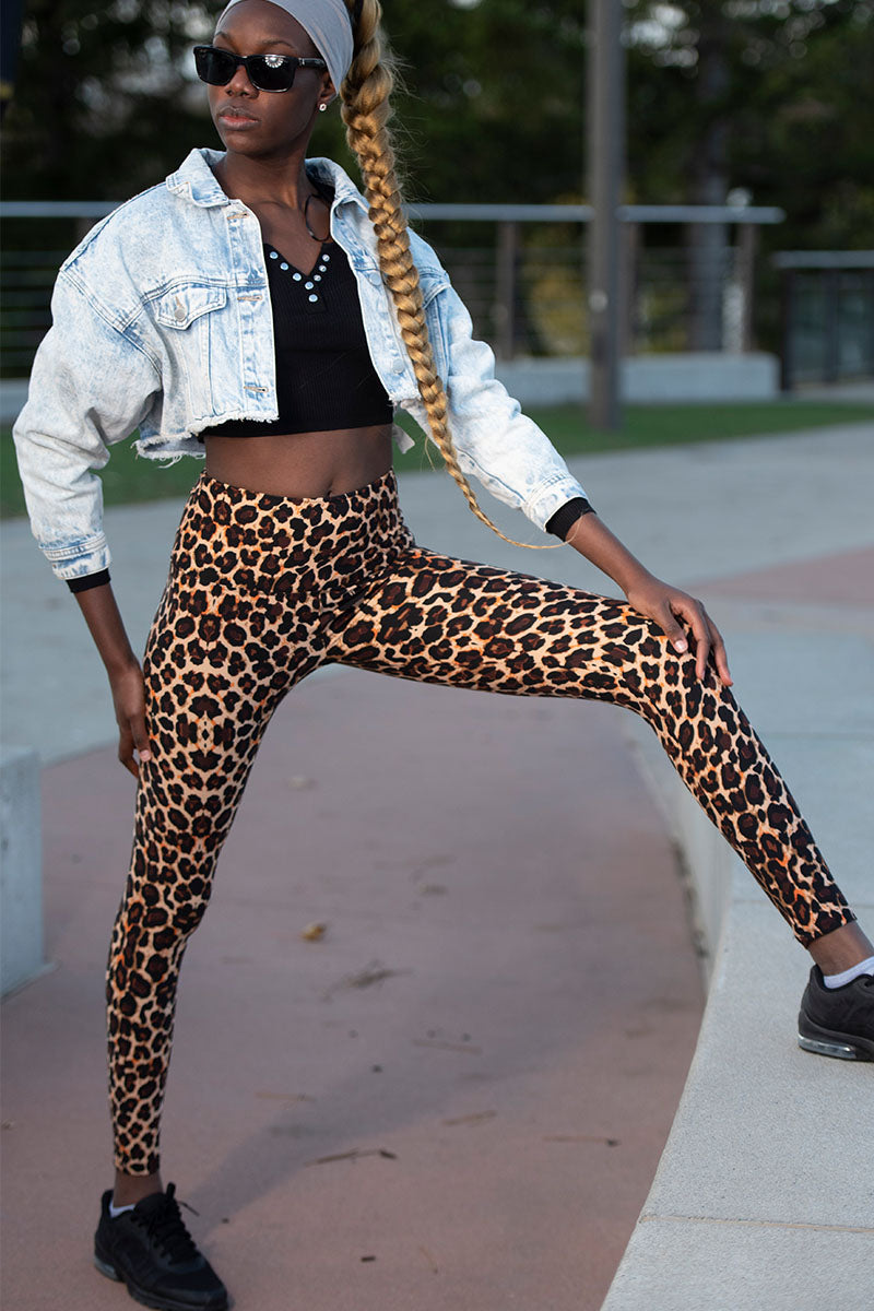 Katrina Textured Leopard High Waist Leggings - Sea