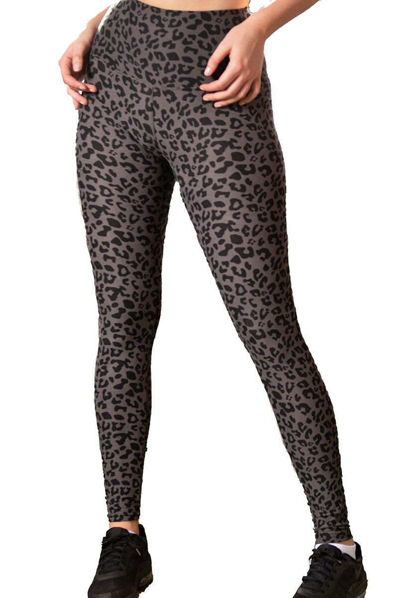 NWT ZARA Grey/black Leopard Print High Waisted Ottoman Slit Leggings Size  Large